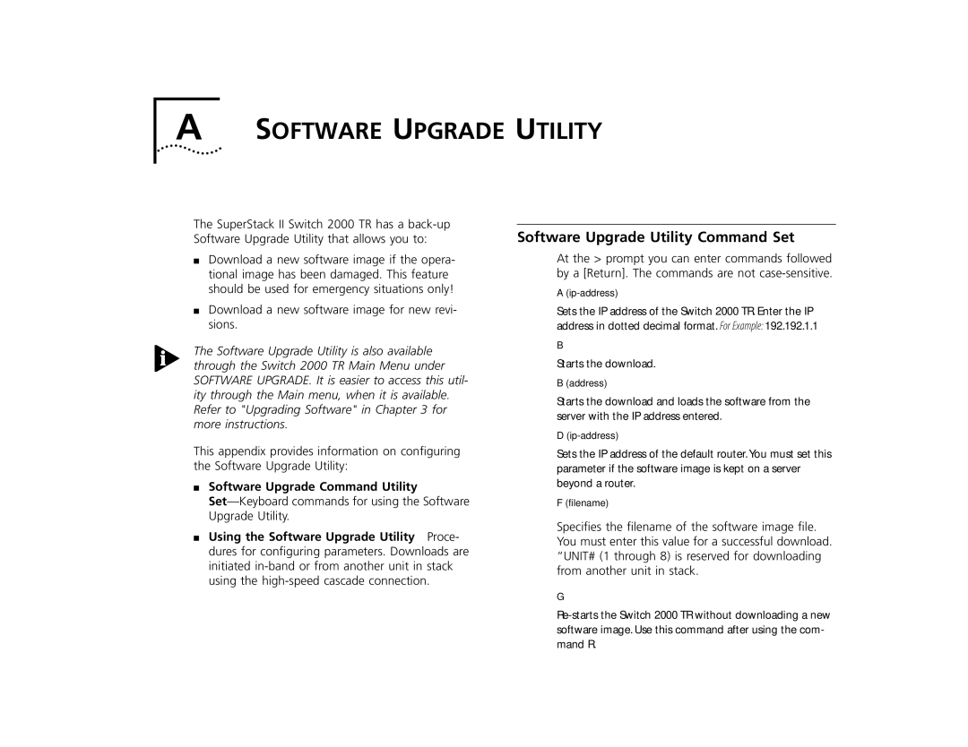 3Com TR manual Software Upgrade Utility Command Set, Software Upgrade Command Utility 