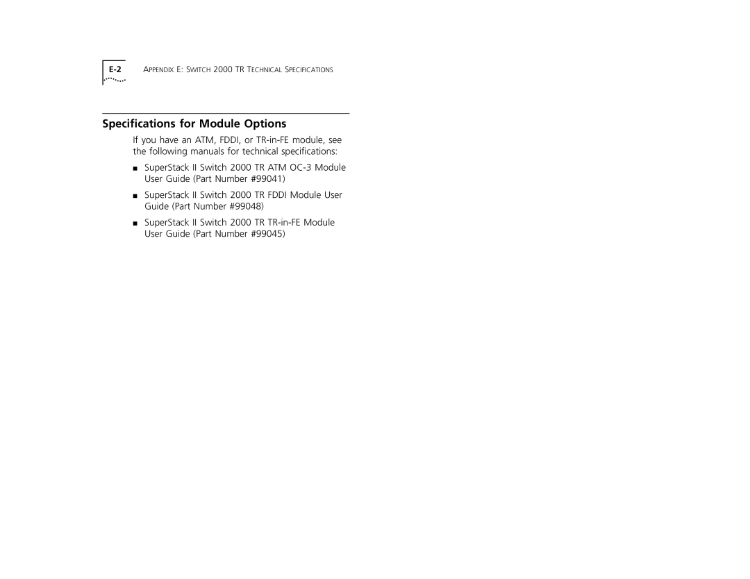 3Com TR manual Speciﬁcations for Module Options 