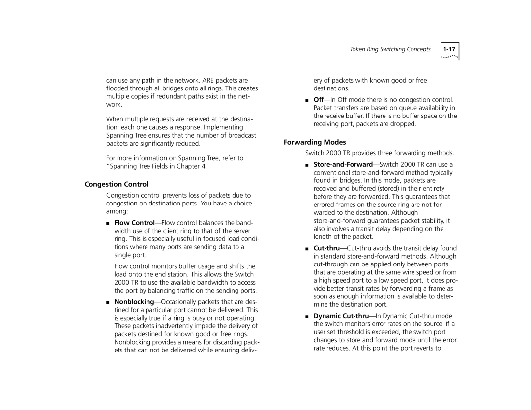 3Com TR manual Congestion Control, Forwarding Modes 