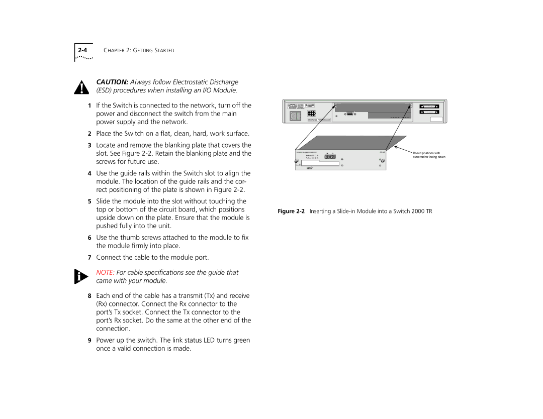 3Com manual 2Inserting a Slide-in Module into a Switch 2000 TR 