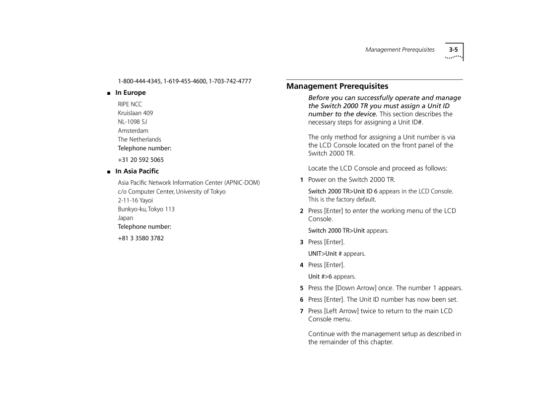 3Com TR manual Management Prerequisites, Europe, Asia Paciﬁc 