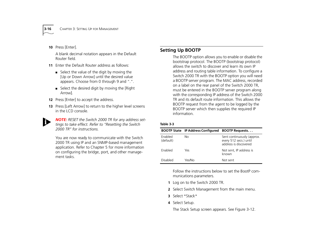 3Com TR manual Setting Up Bootp, Bootp State, Bootp Requests 