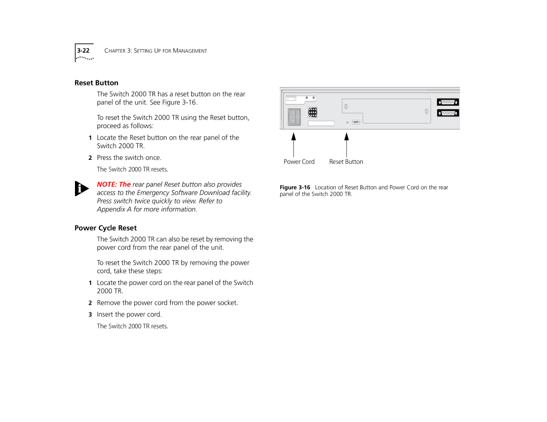 3Com TR manual Reset Button, Power Cycle Reset 