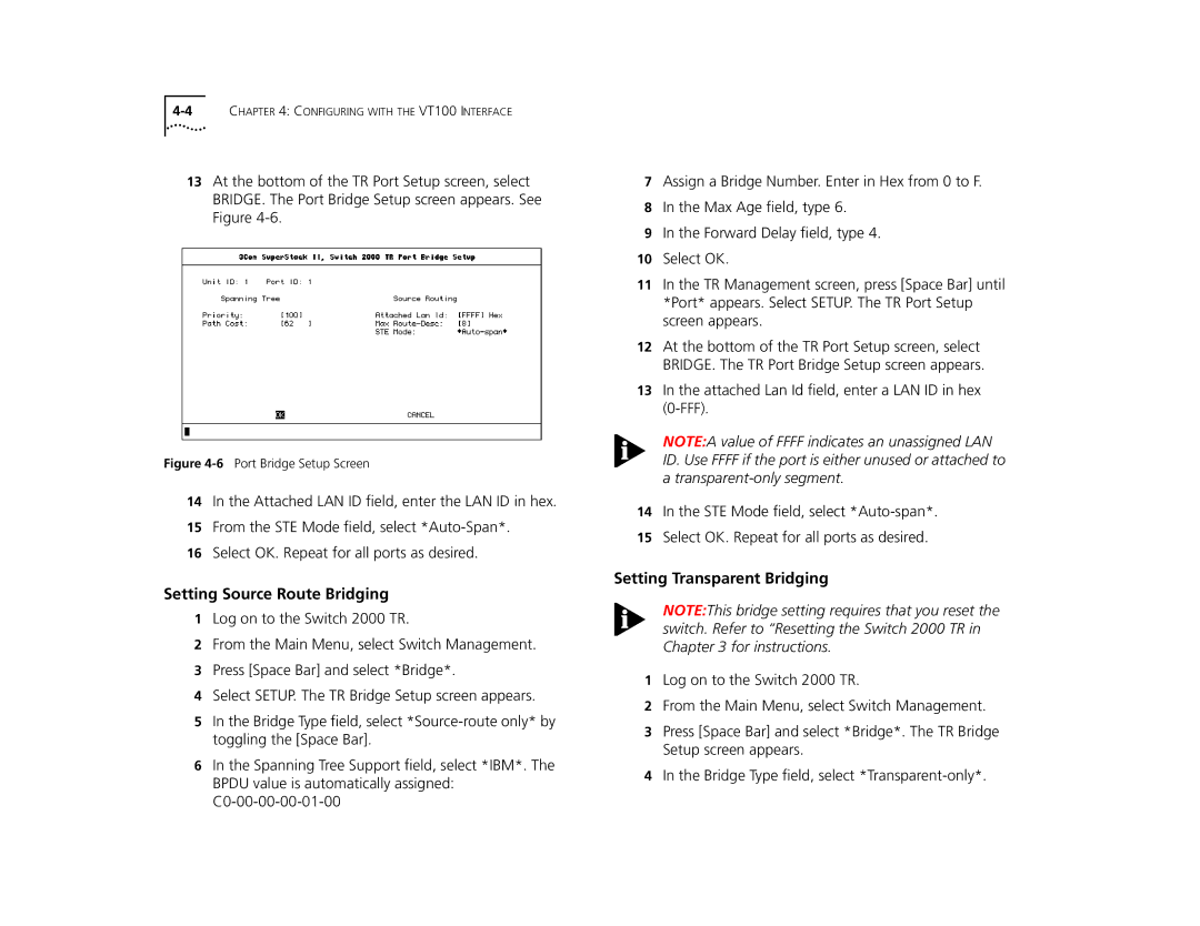 3Com TR manual Setting Source Route Bridging, Setting Transparent Bridging 