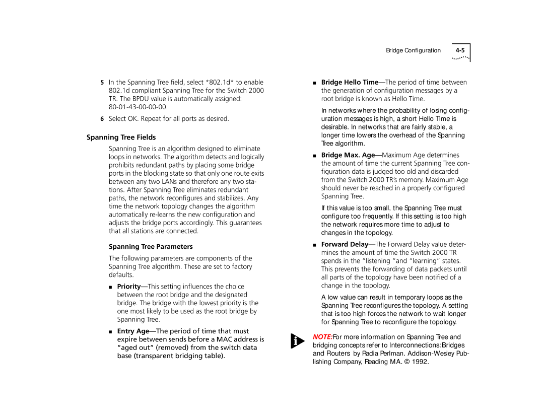 3Com TR manual Spanning Tree Fields, Spanning Tree Parameters 