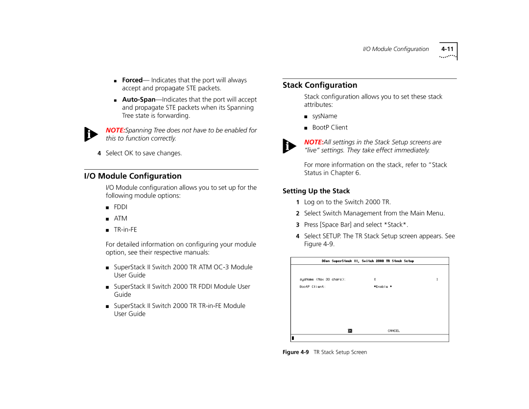 3Com TR manual Module Conﬁguration, Stack Conﬁguration, Setting Up the Stack 