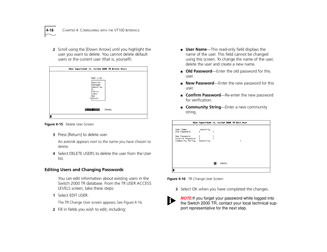 3Com TR manual Editing Users and Changing Passwords, Community String-Enter a new community string 