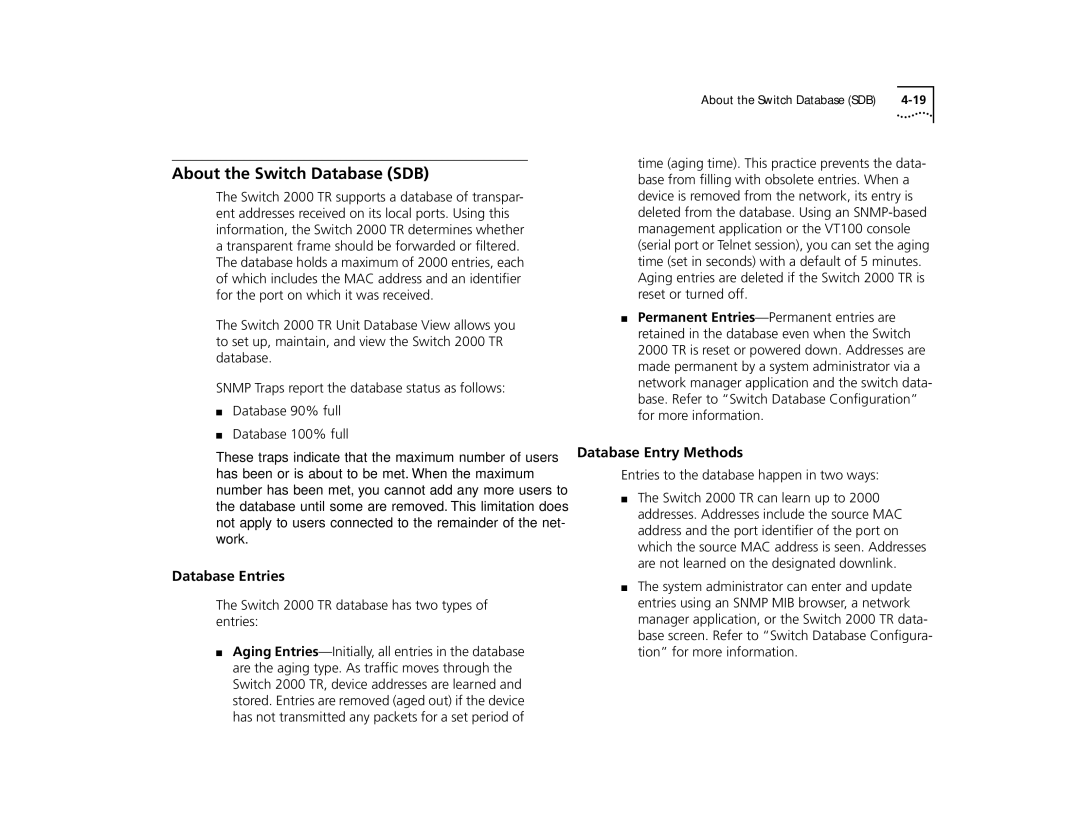 3Com TR manual About the Switch Database SDB, Database Entries, Database Entry Methods 
