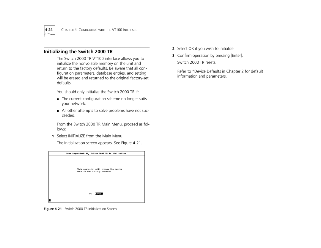 3Com manual Initializing the Switch 2000 TR, 21Switch 2000 TR Initialization Screen 