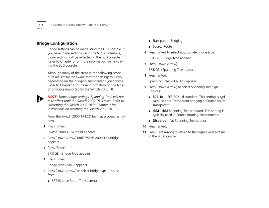 3Com TR manual 2CHAPTER 5 Configuring with the LCD Console 