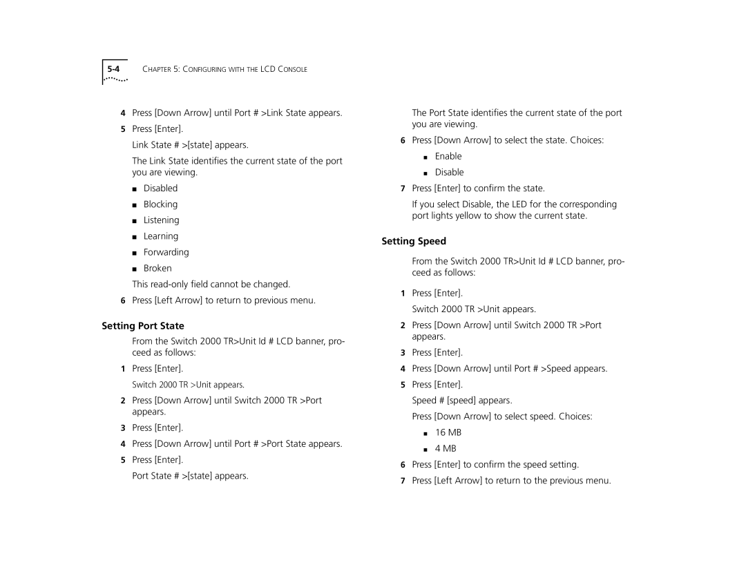 3Com TR manual Setting Port State, Setting Speed 