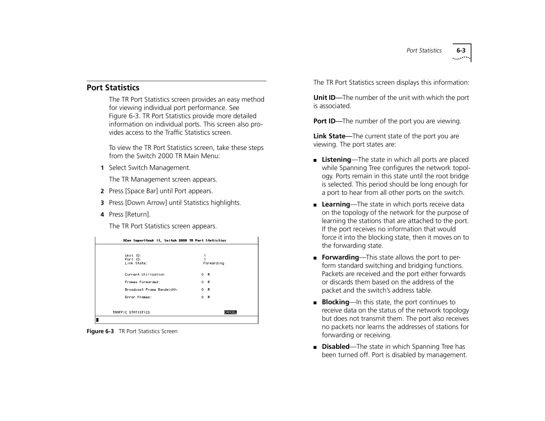 3Com manual 3TR Port Statistics Screen 