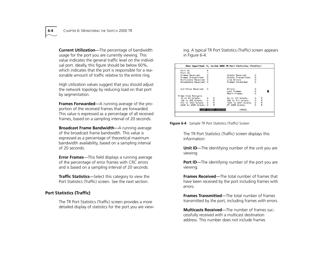 3Com manual 4Sample TR Port Statistics Trafﬁc Screen 