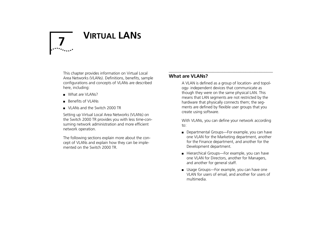 3Com TR manual Virtual Lans, What are VLANs? 