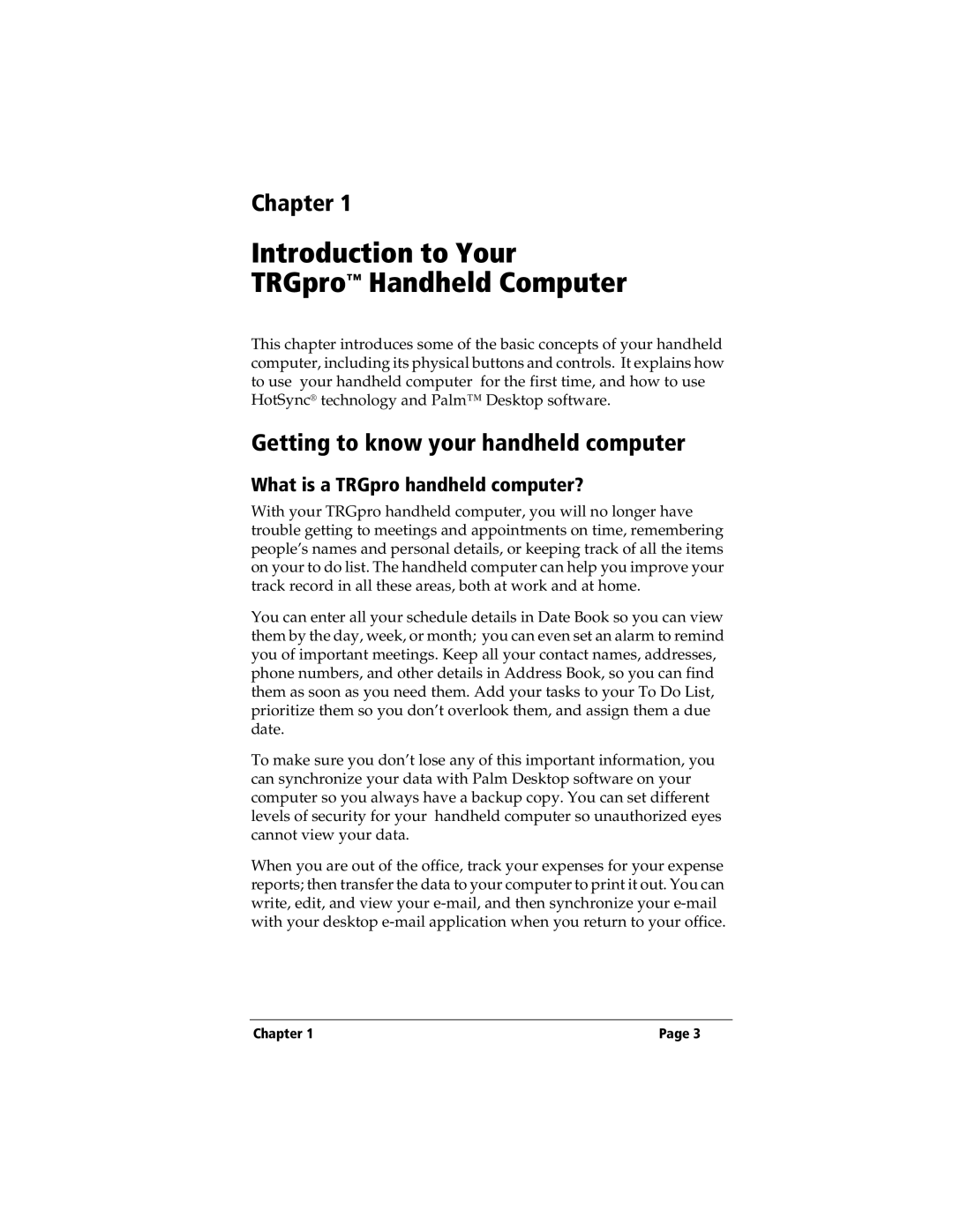 3Com manual Chapter, Getting to know your handheld computer, What is a TRGpro handheld computer? 