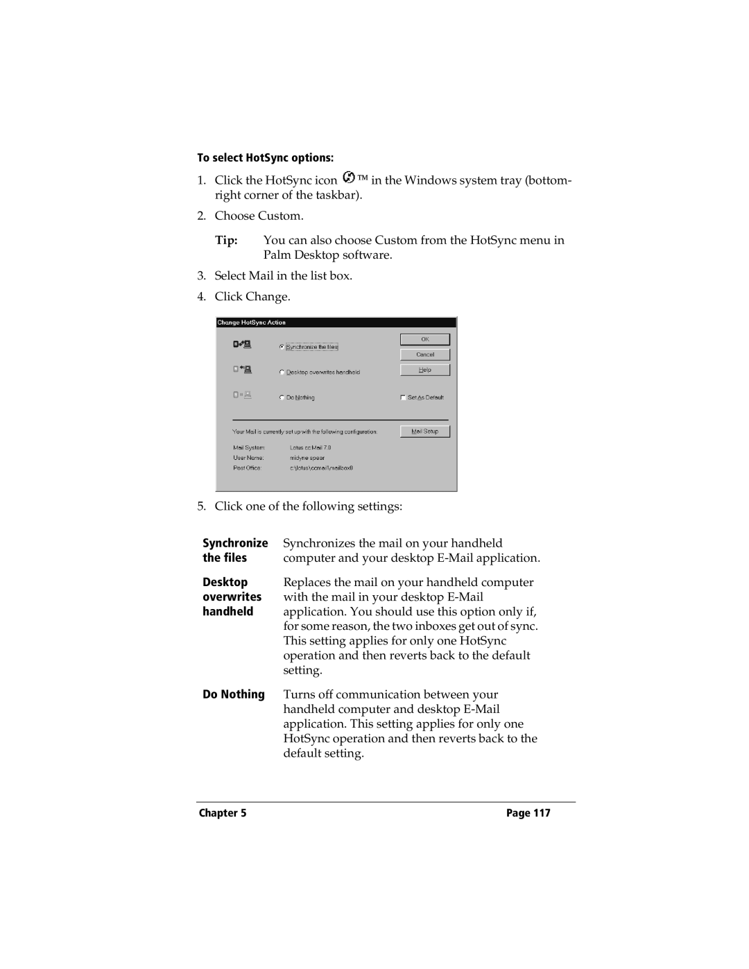 3Com TRGpro manual To select HotSync options 