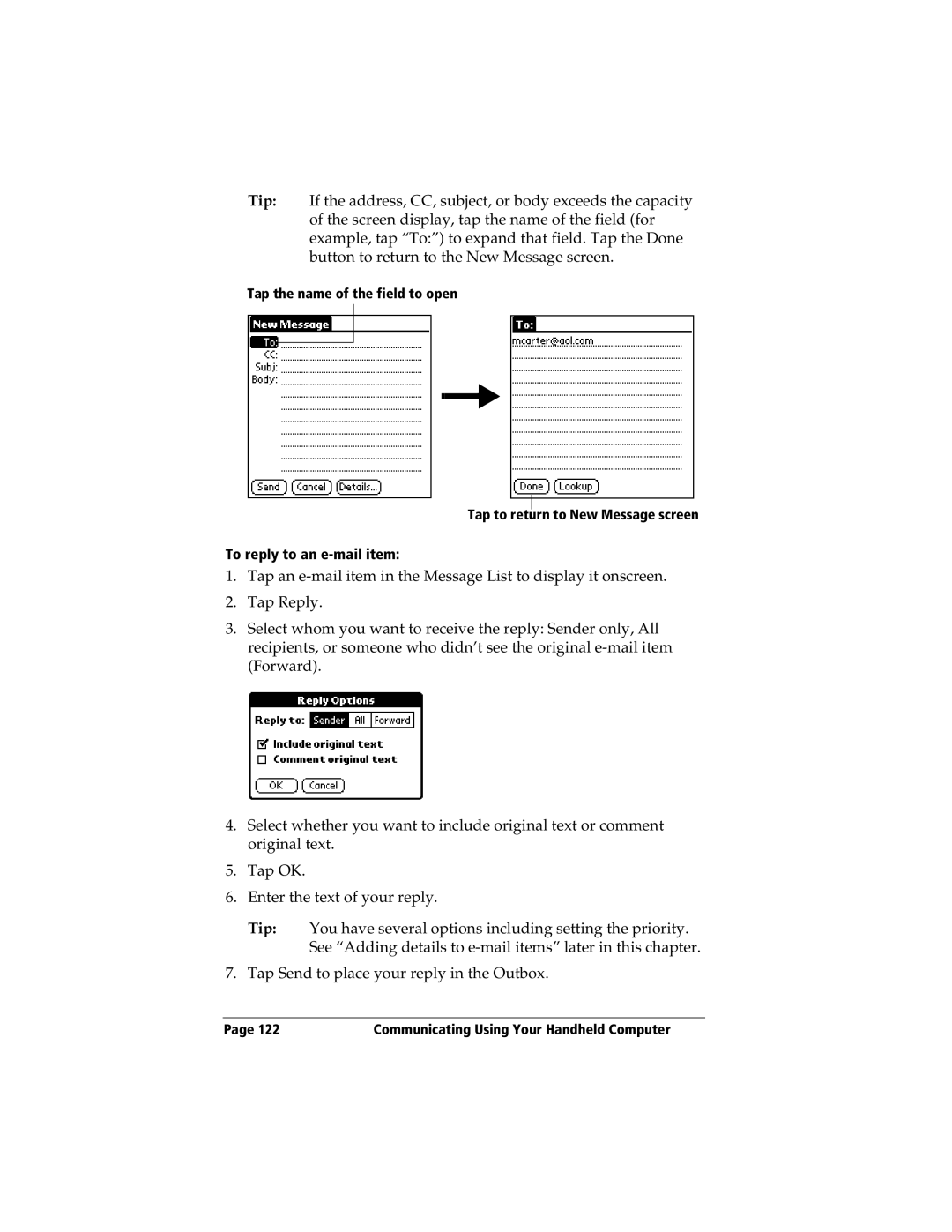 3Com TRGpro manual To reply to an e-mail item 