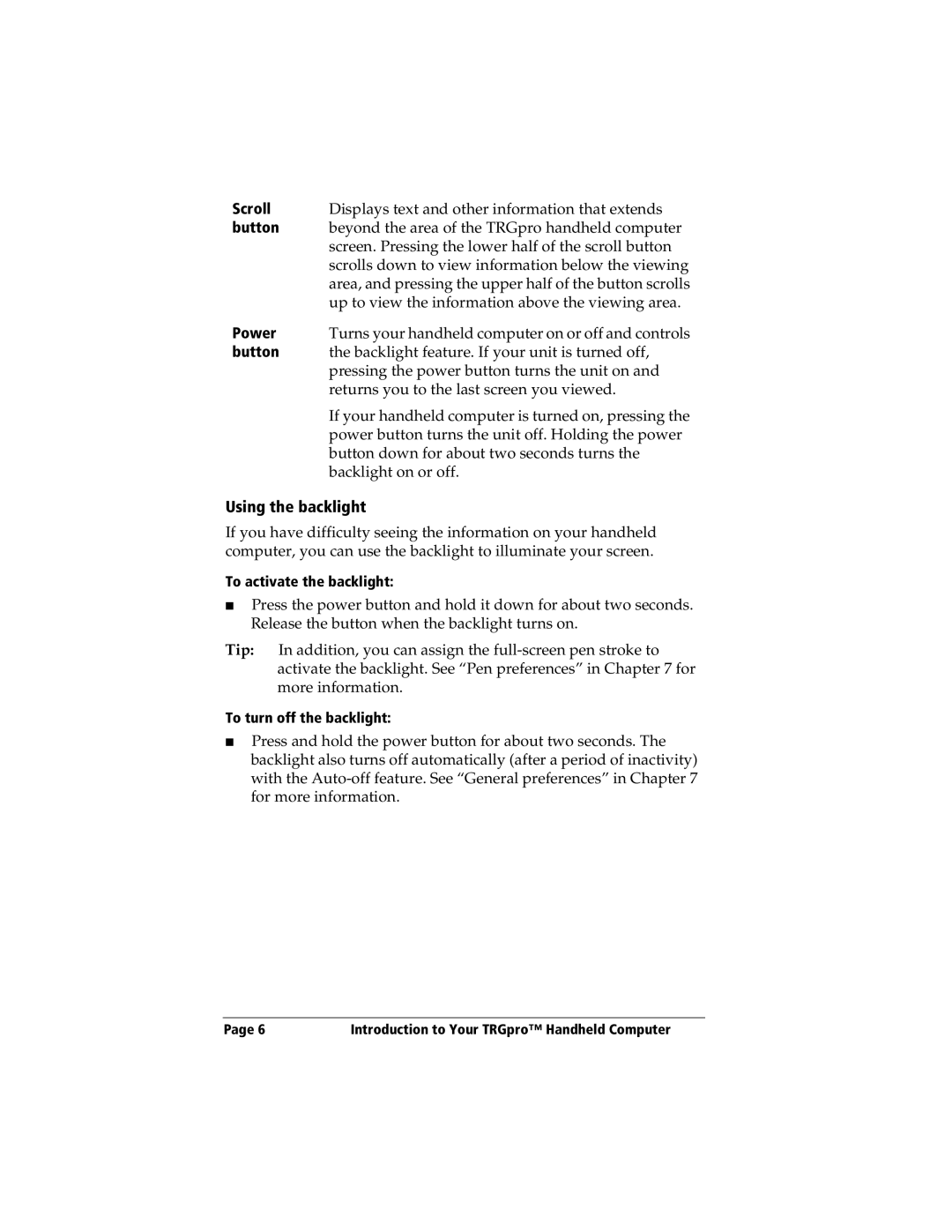 3Com TRGpro manual Using the backlight 