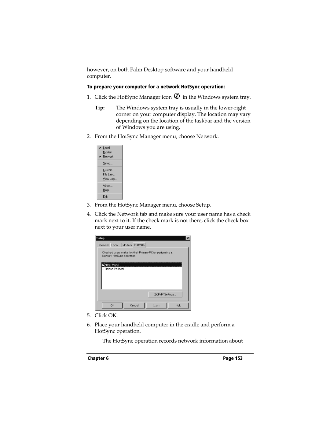 3Com TRGpro manual To prepare your computer for a network HotSync operation 