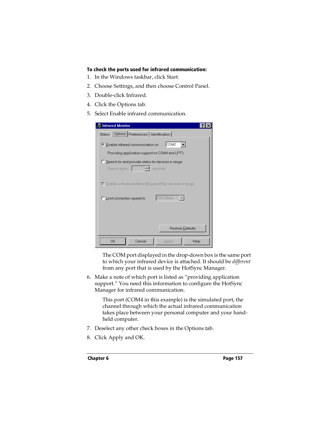 3Com TRGpro manual To check the ports used for infrared communication 