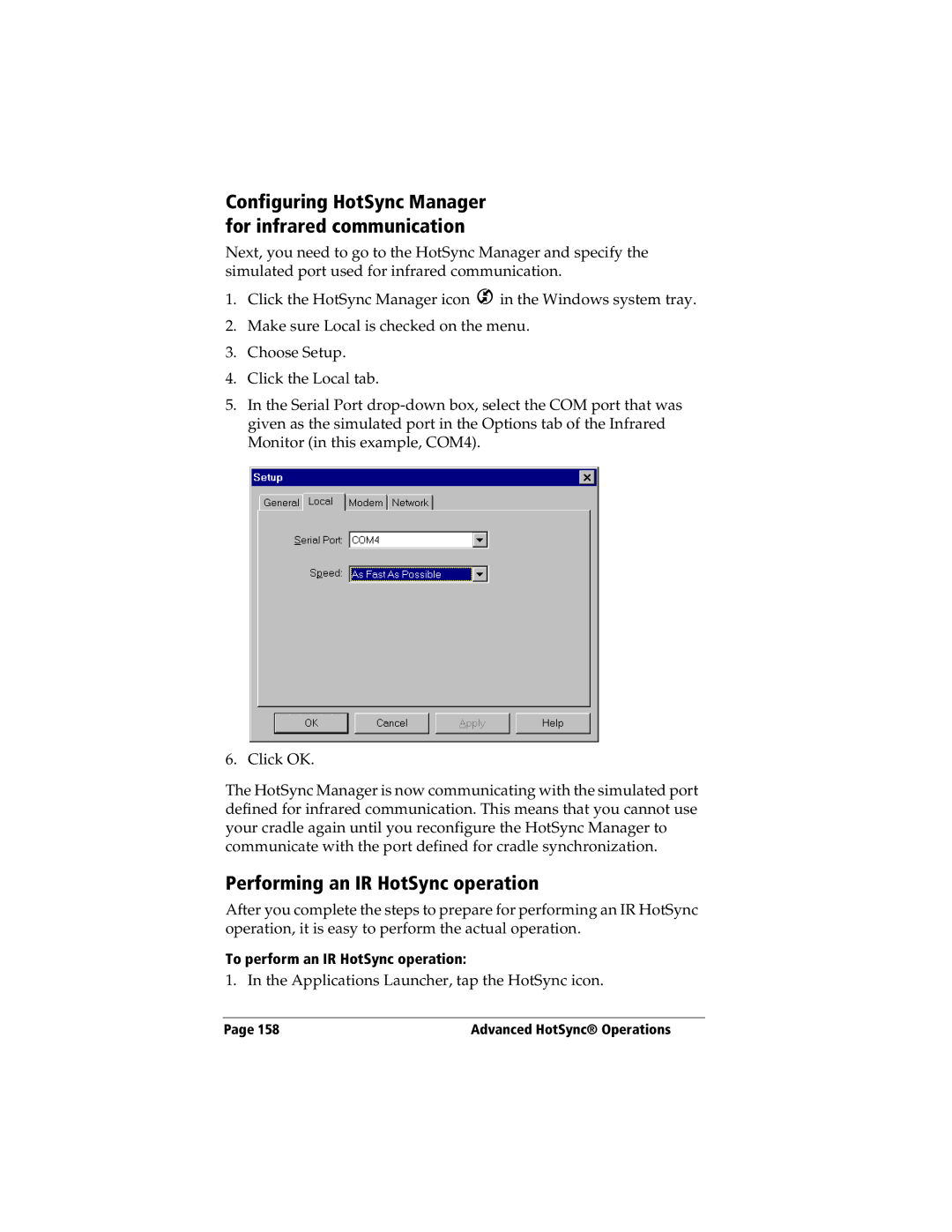 3Com TRGpro manual Performing an IR HotSync operation, To perform an IR HotSync operation 