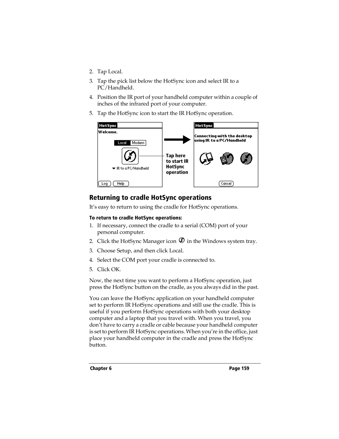 3Com TRGpro manual Returning to cradle HotSync operations, To return to cradle HotSync operations 