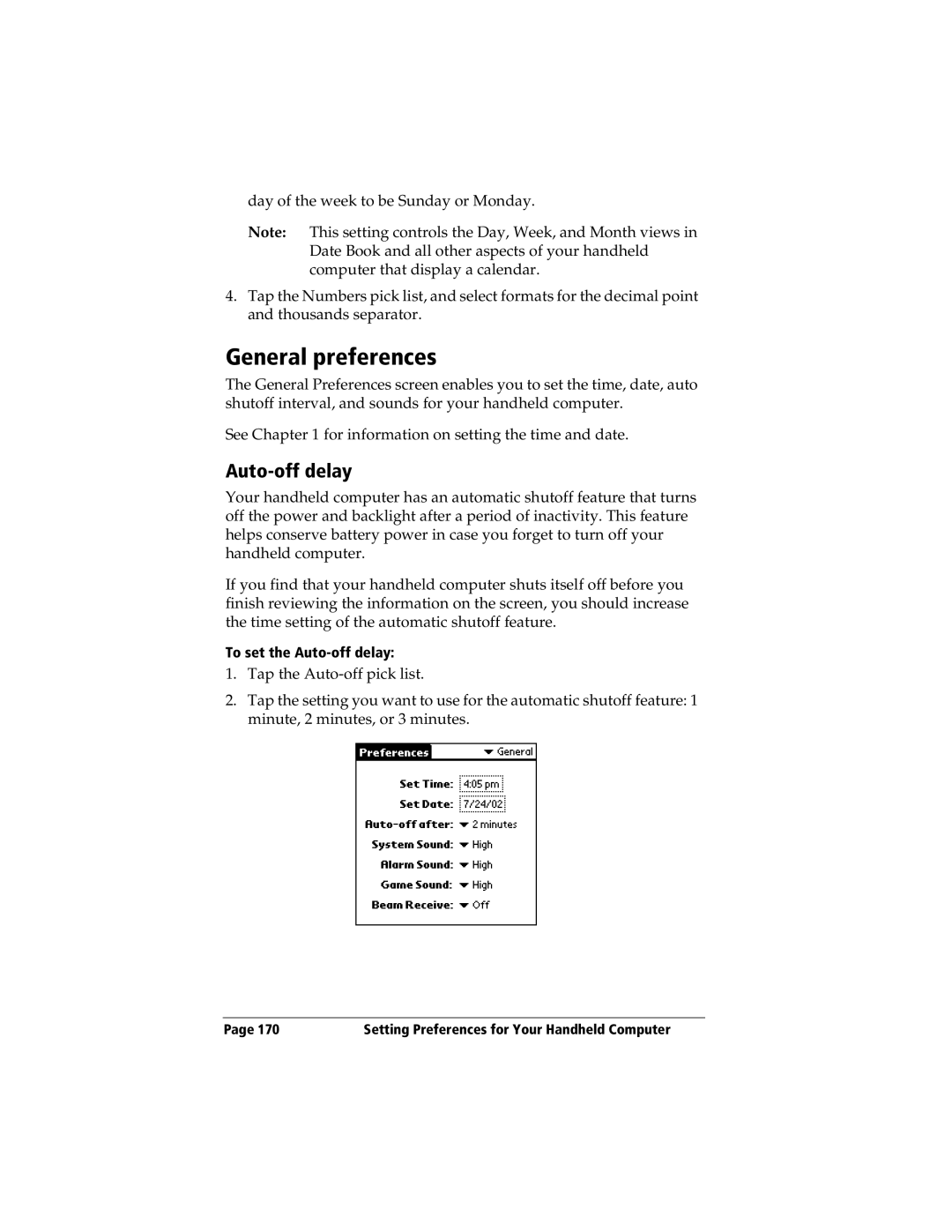 3Com TRGpro manual General preferences, To set the Auto-off delay 