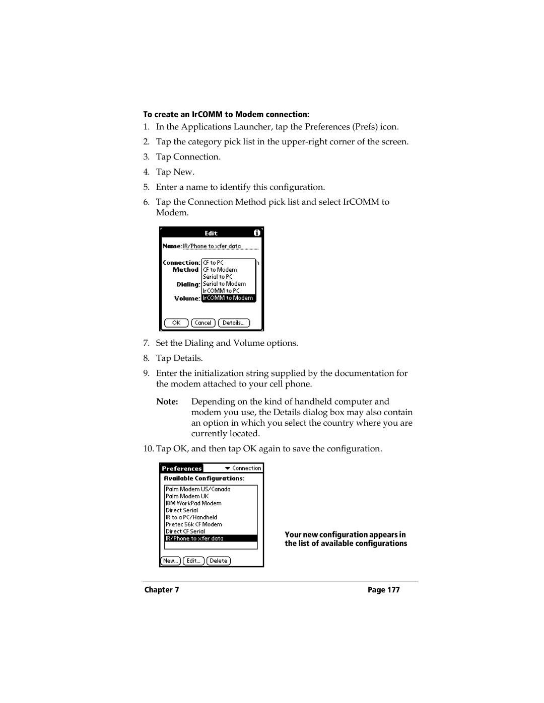 3Com TRGpro manual To create an IrCOMM to Modem connection 