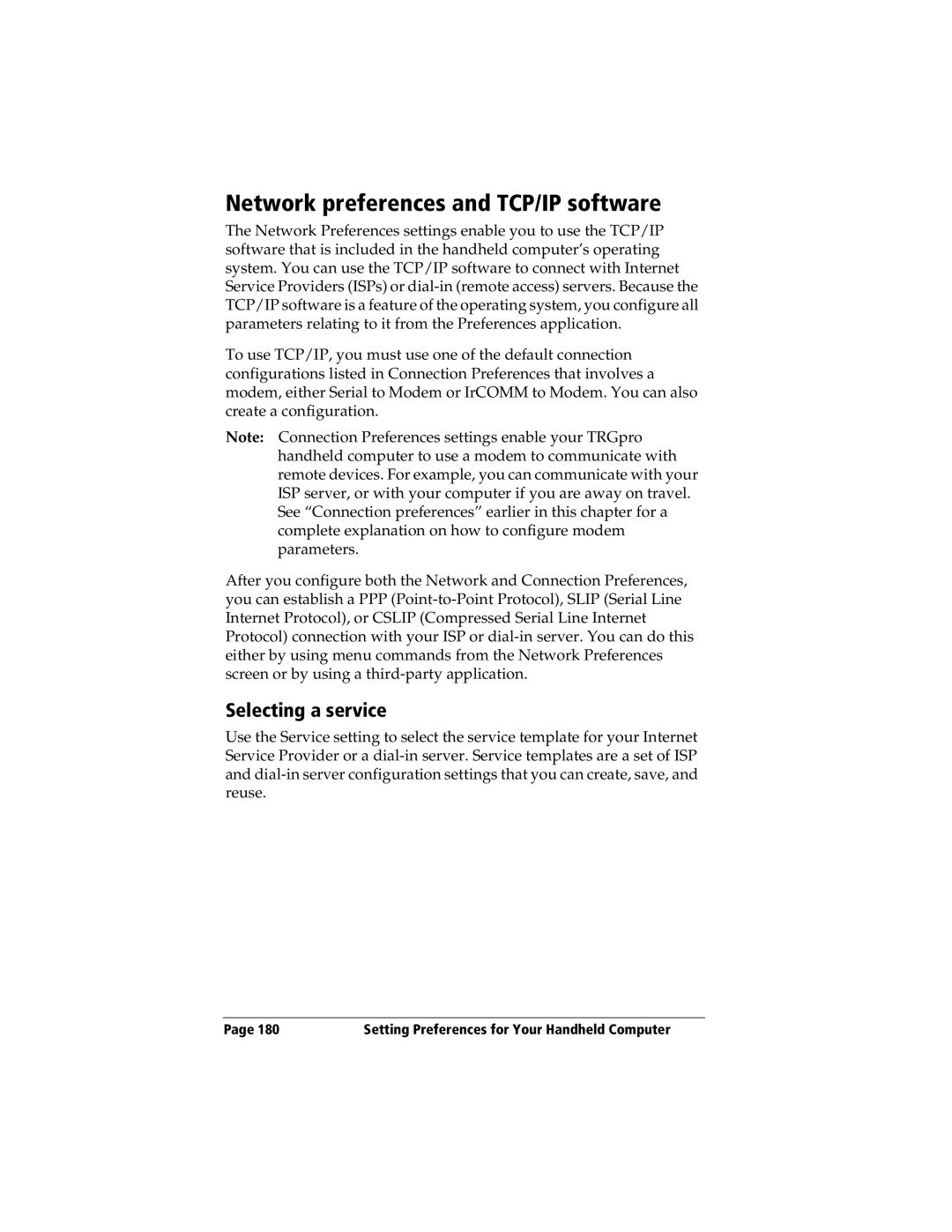 3Com TRGpro manual Network preferences and TCP/IP software, Selecting a service 