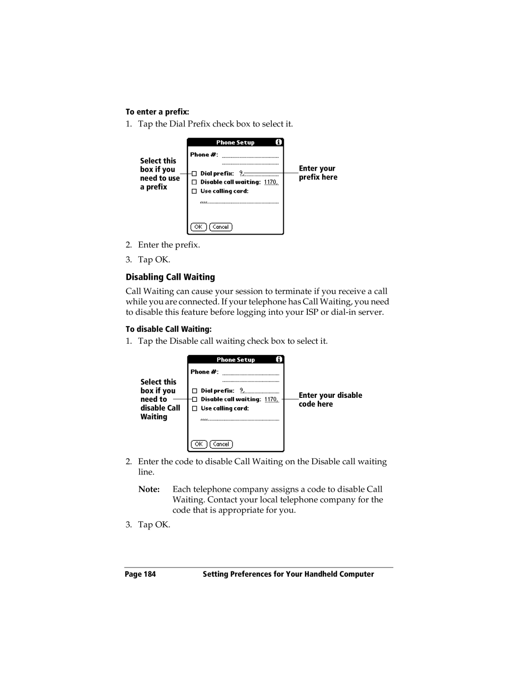 3Com TRGpro manual Disabling Call Waiting, To enter a prefix, To disable Call Waiting 