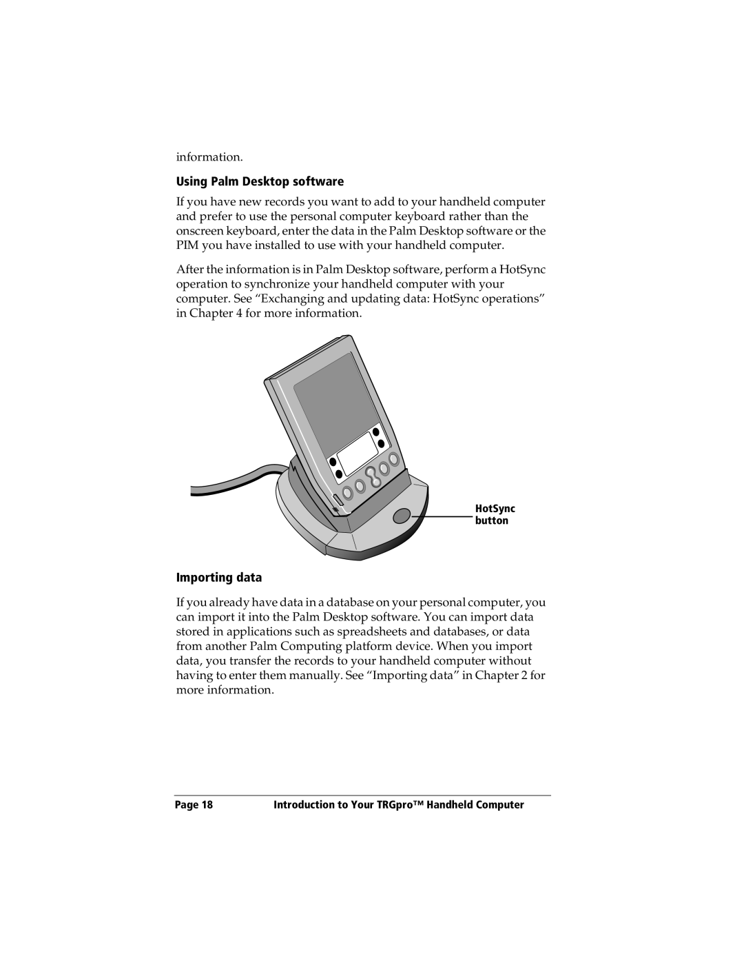 3Com TRGpro manual Using Palm Desktop software, Importing data 