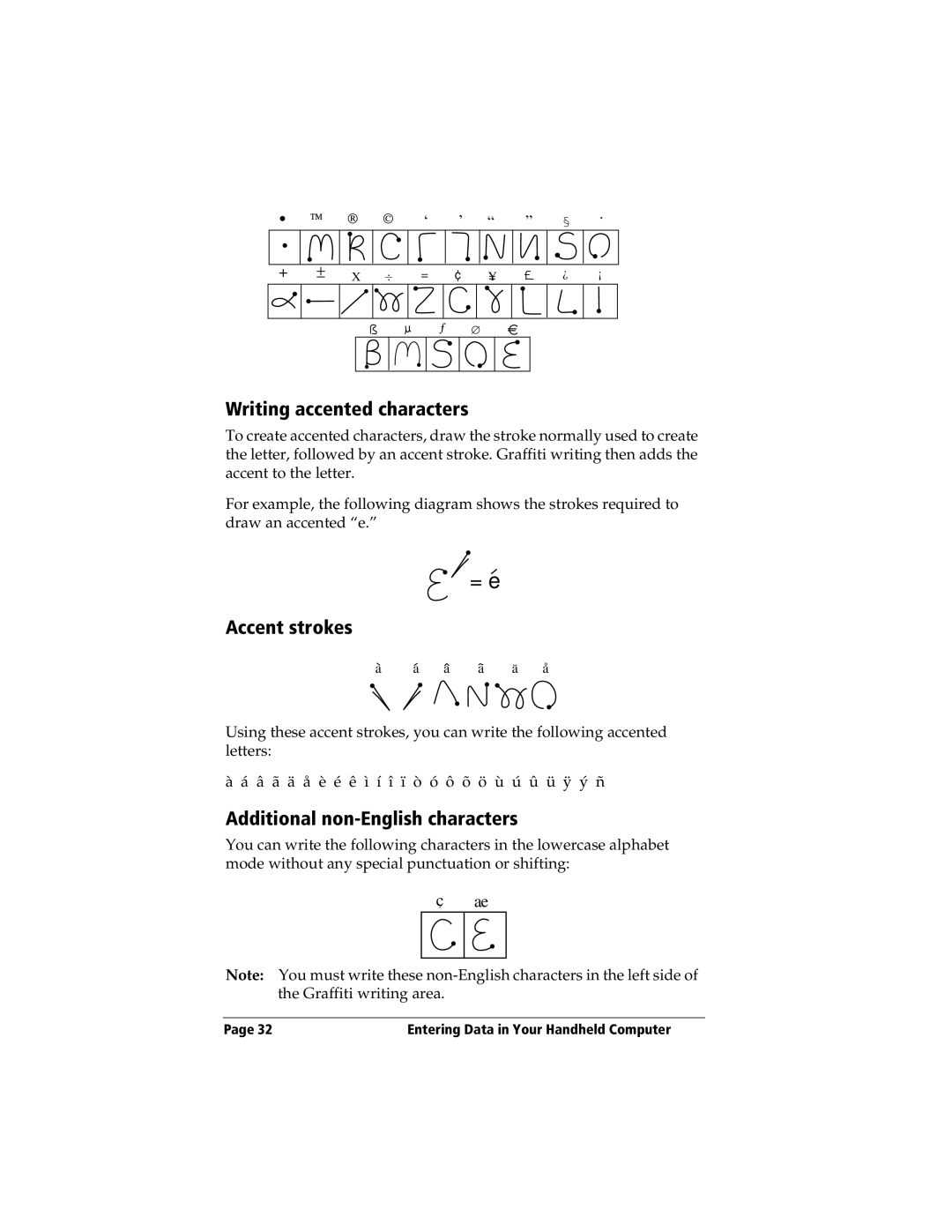 3Com TRGpro manual Writing accented characters, Accent strokes, Additional non-English characters 