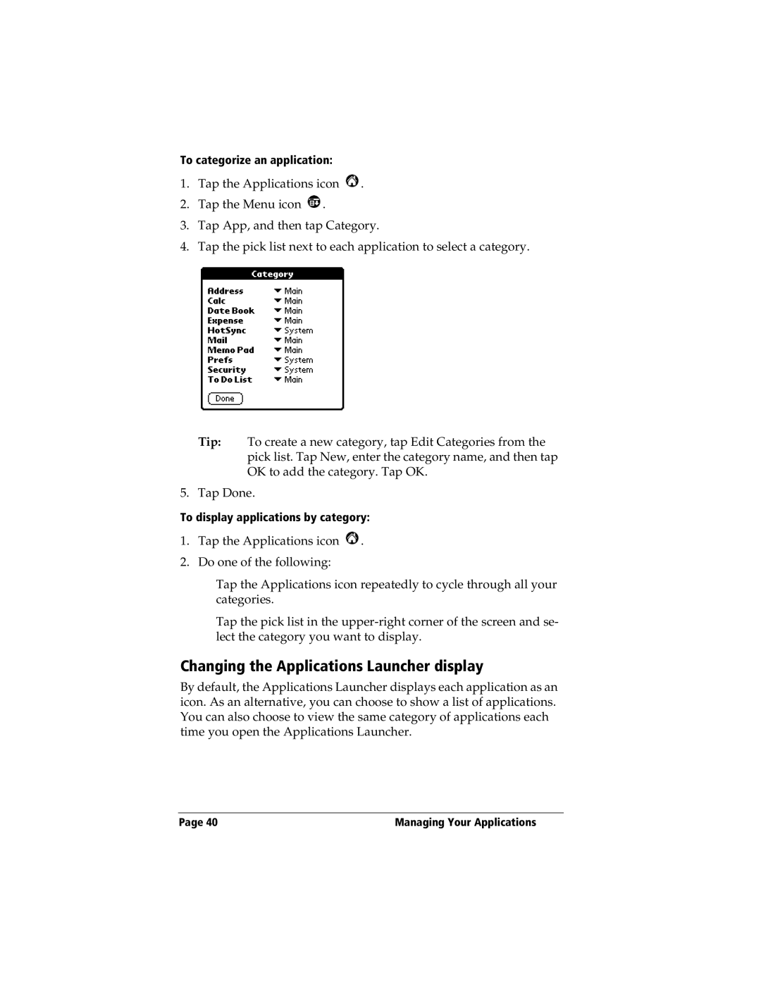 3Com TRGpro Changing the Applications Launcher display, To categorize an application, To display applications by category 