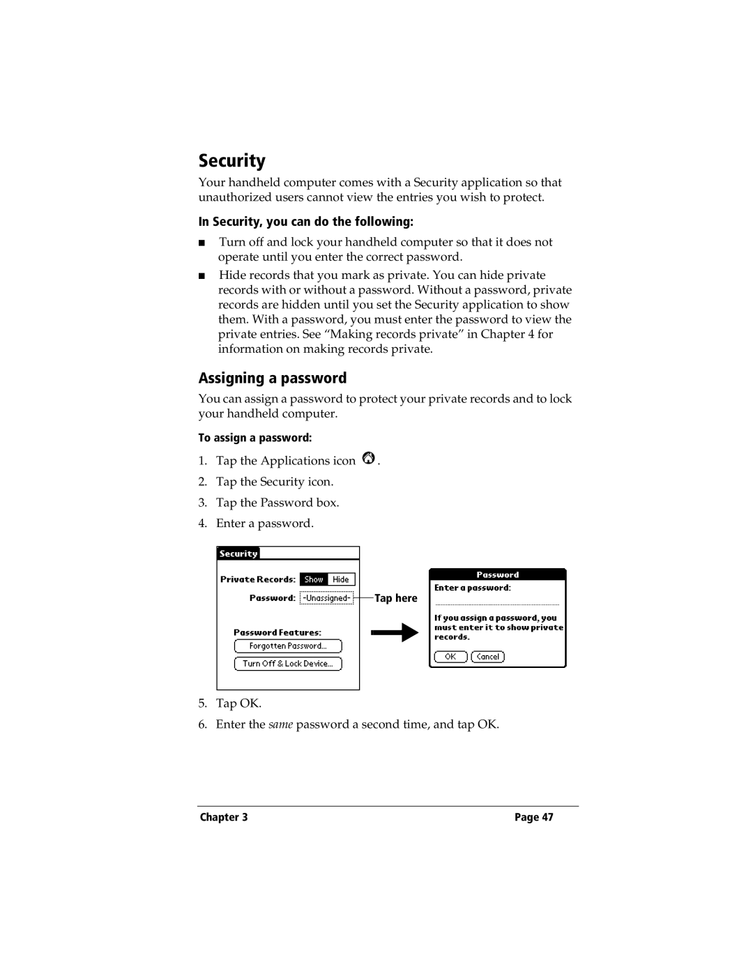 3Com TRGpro manual Assigning a password, Security, you can do the following, To assign a password 