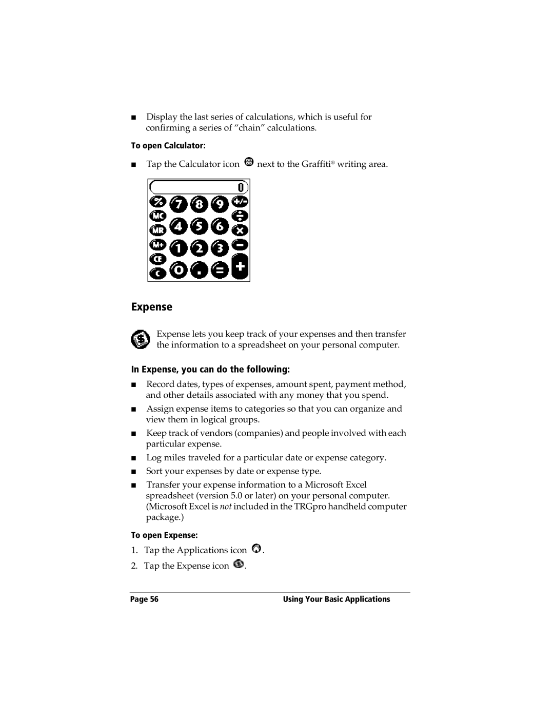 3Com TRGpro manual Expense, you can do the following, To open Calculator, To open Expense 