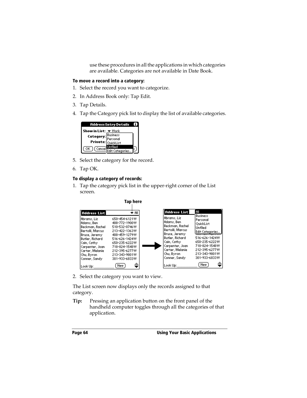 3Com TRGpro manual To move a record into a category, To display a category of records 