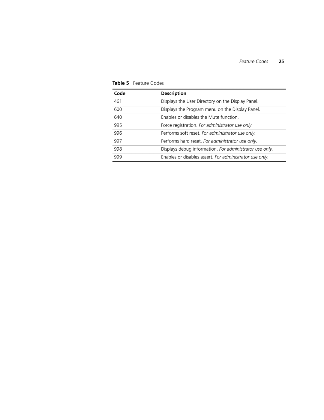 3Com V7000 manual Feature Codes 