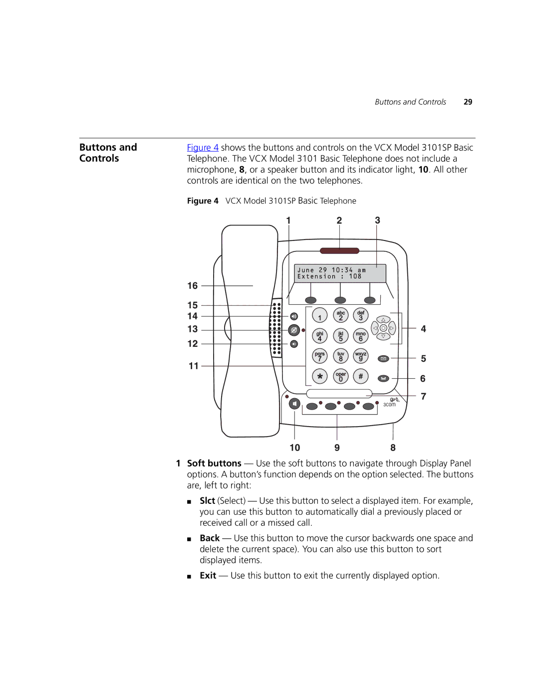 3Com V7000 Controls are identical on the two telephones, Shows the buttons and controls on the VCX Model 3101SP Basic 