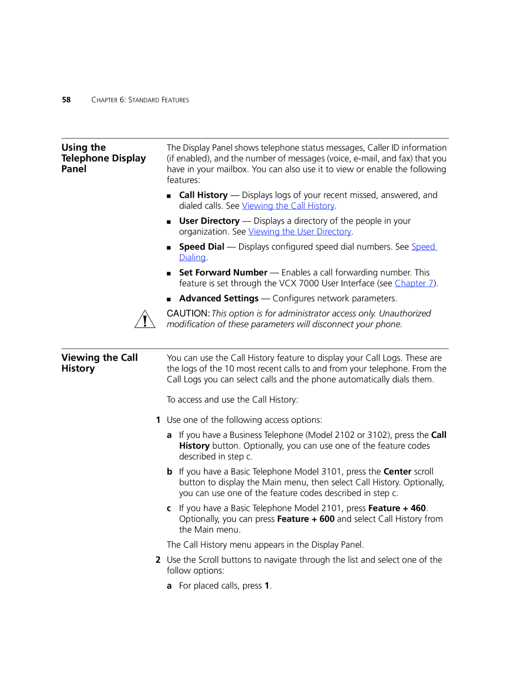 3Com V7000 manual Using, Telephone Display, Panel, Viewing the Call, History 