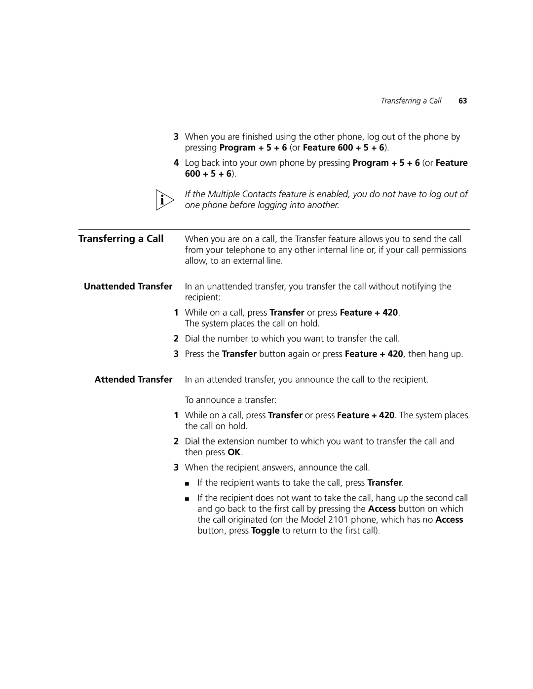 3Com V7000 manual Transferring a Call 