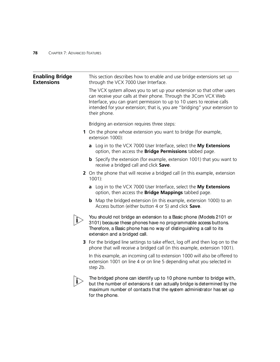 3Com V7000 manual Enabling Bridge, Extensions, Their phone 