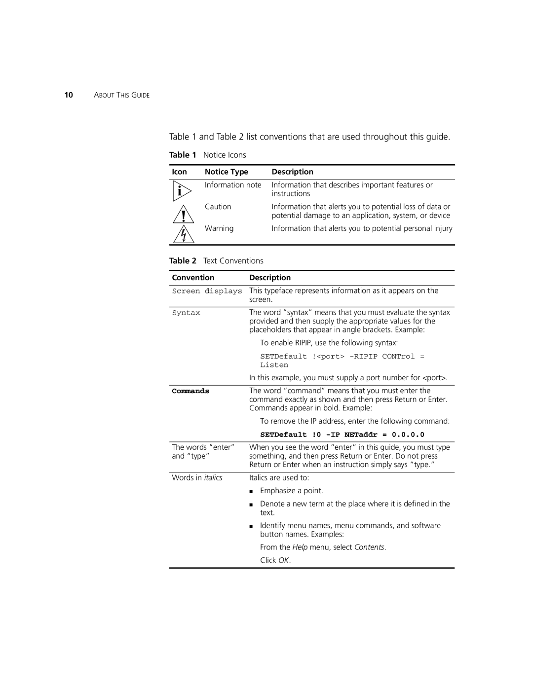 3Com V7000 manual List conventions that are used throughout this guide, Text Conventions 