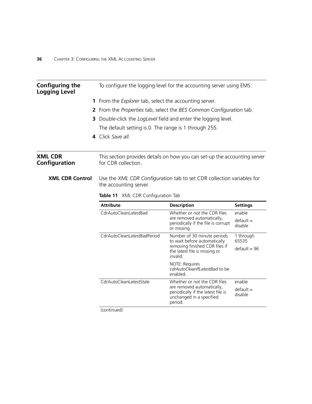 3Com V7000 manual For CDR collection, XML CDR Configuration Tab 