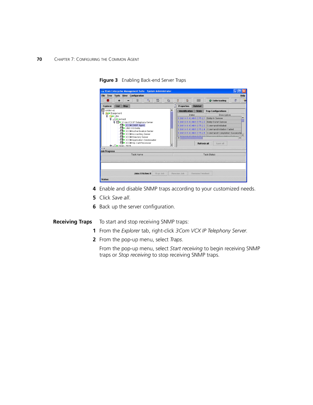 3Com V7000 manual Enabling Back-end Server Traps 