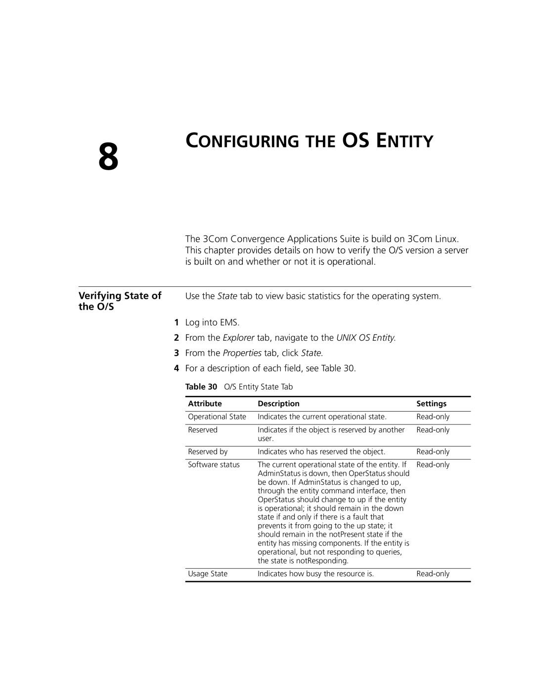 3Com V7000 manual Configuring the OS Entity, S Entity State Tab 