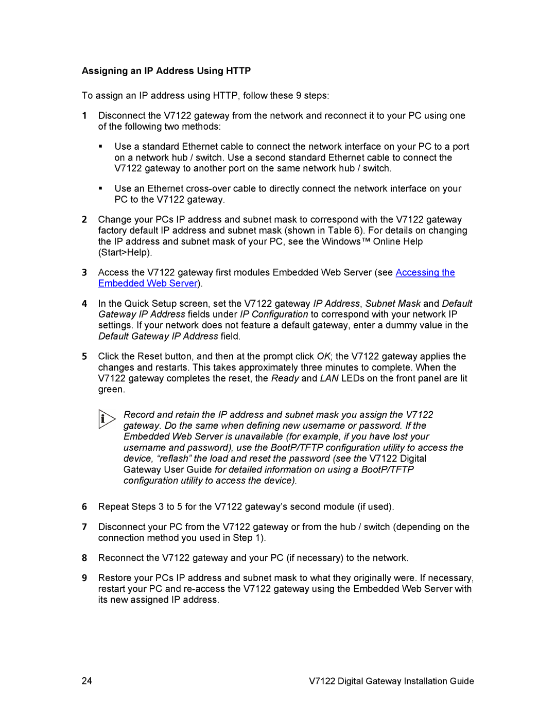 3Com V7122 manual Assigning an IP Address Using Http 