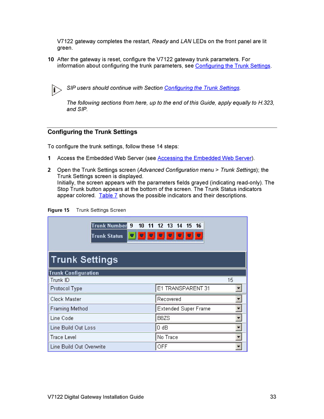 3Com V7122 manual Configuring the Trunk Settings 