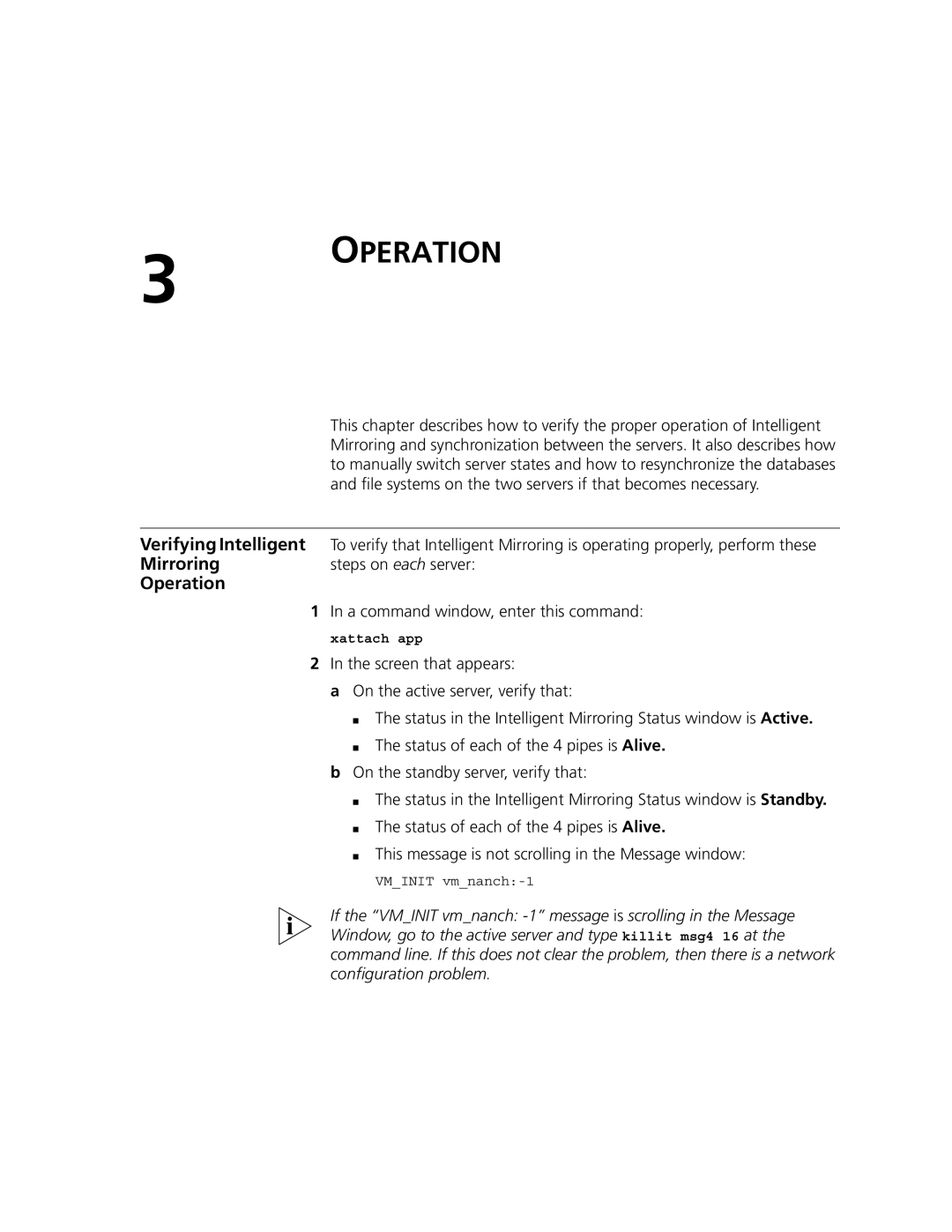 3Com V7300 manual Operation, Verifying Intelligent, Mirroring 