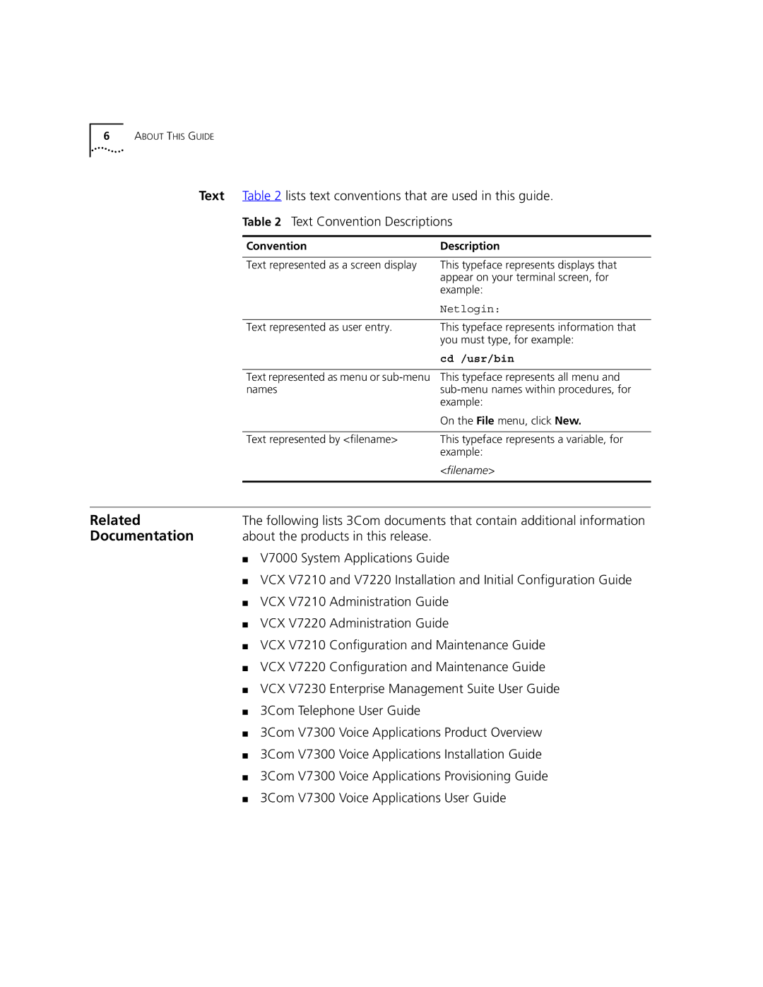 3Com V7300 manual Related, Documentation 