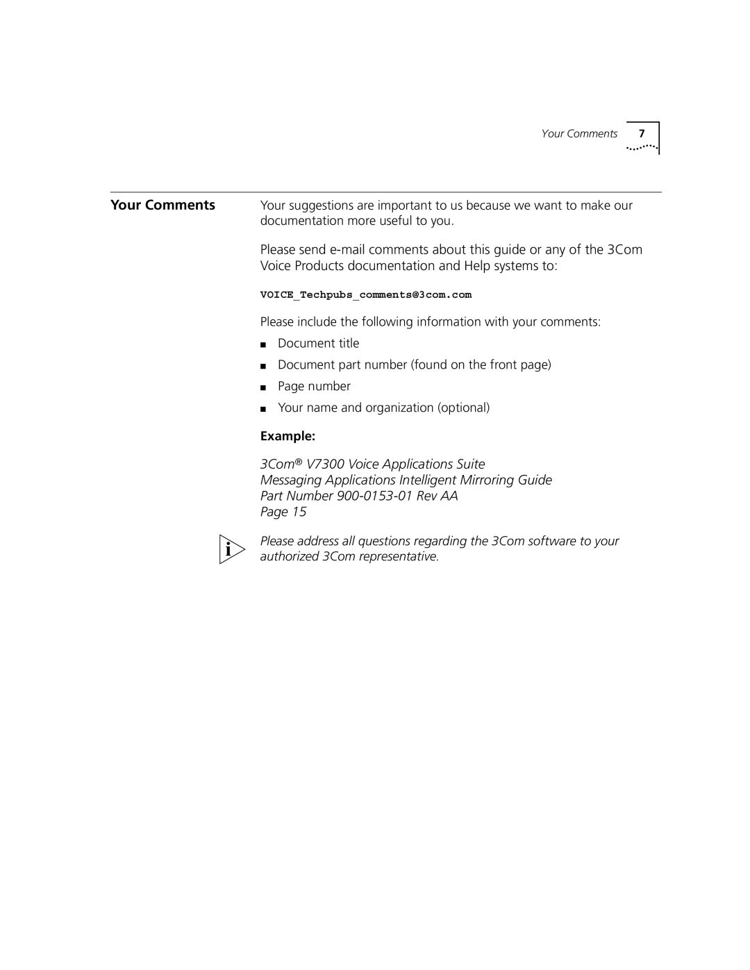 3Com V7300 manual Example 